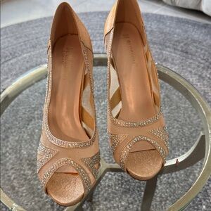 New, montage, fancy heels for weddings, parties.  Size 11, gold mesh, sparkle.